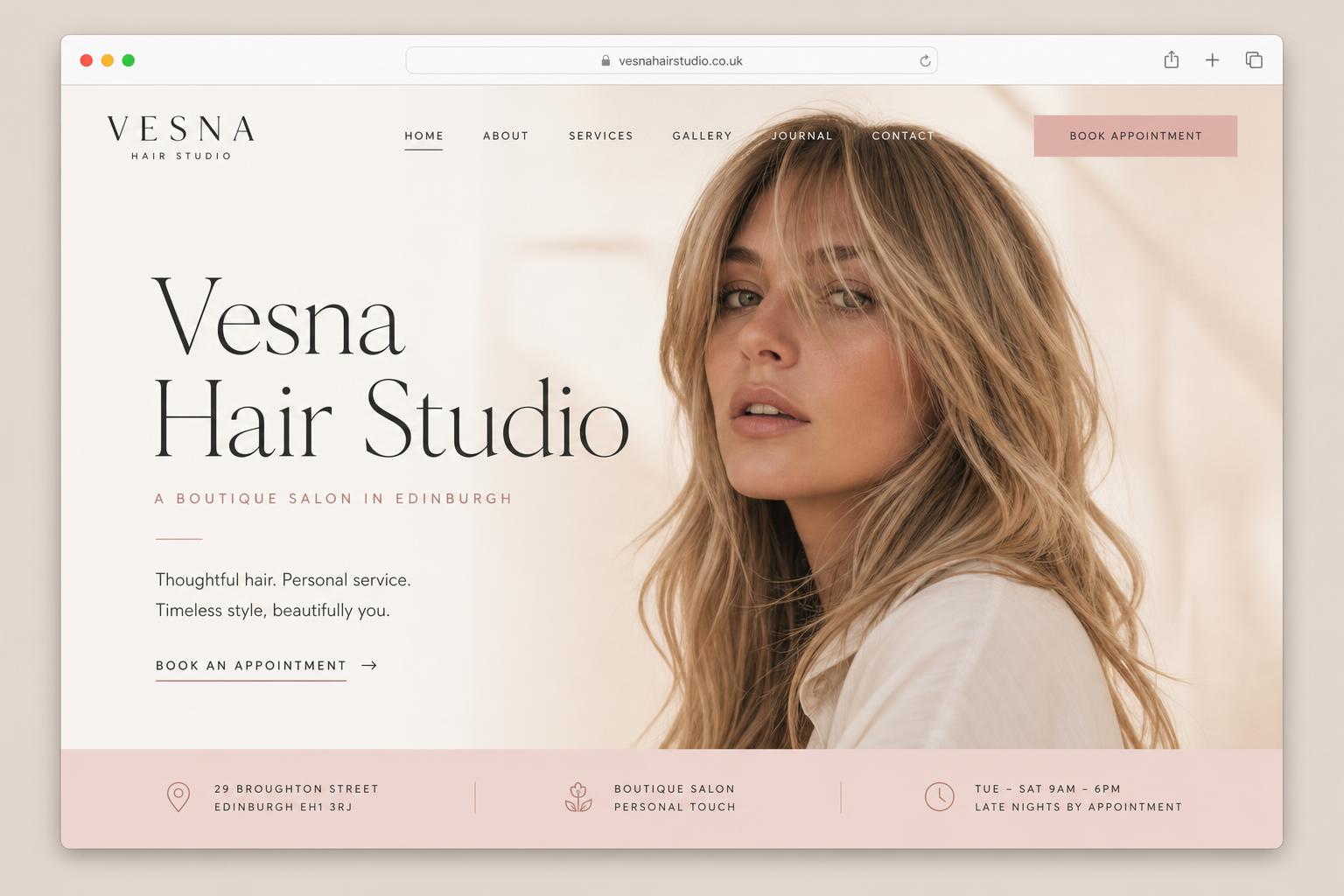 Vesna Hair Studio concept website design